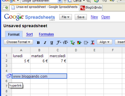 spreadsheets Foglio di Calcolo via internet con Google Spreadsheets